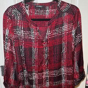 Roz & Ali Red and Black Satin Blouse